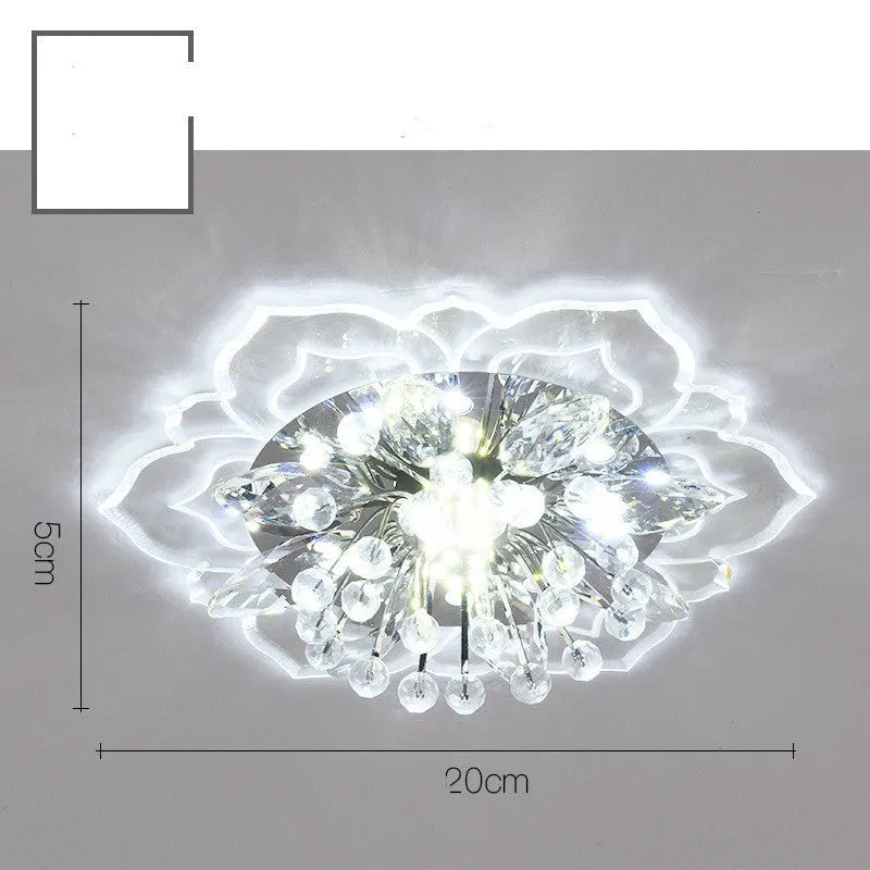Modern crystal ceiling lamp with flower-shaped shade and 9W LED light in white, coloured, or warm light options