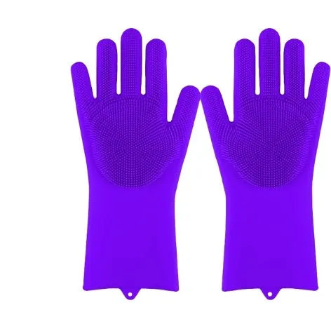 Silicone cleaning gloves with textured scrubbing surface in assorted colours