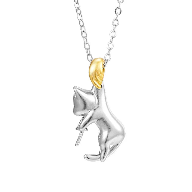 925 sterling silver clavicle chain with cat pendant charm jewellery