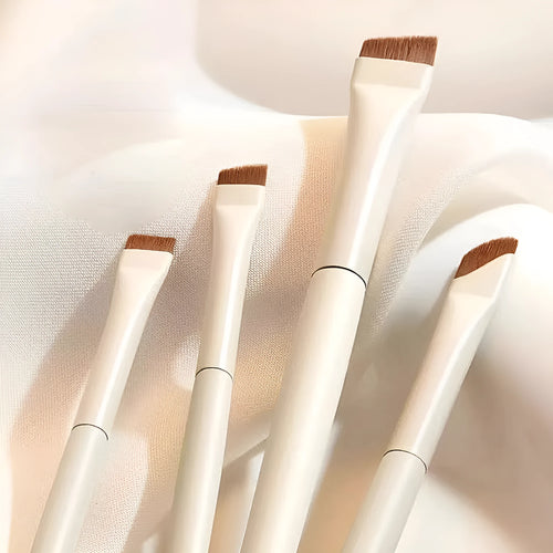 Four angled eyeliner and brow brushes with ultra-thin bristles in leather case