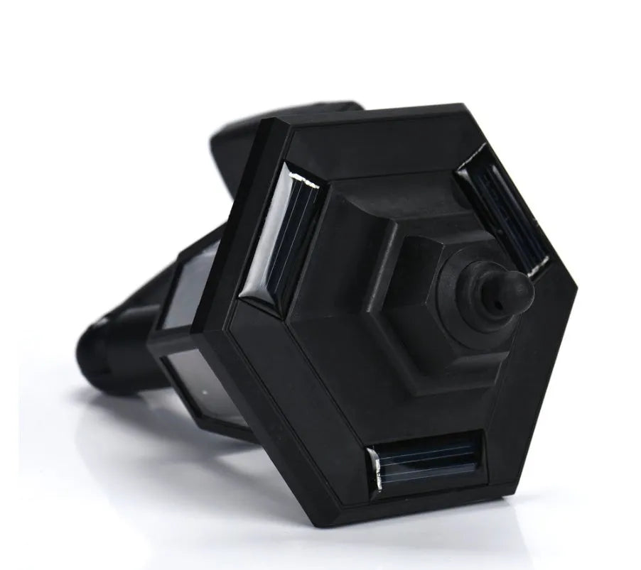 Black hexagonal solar-powered outdoor wall lamp with light sensor and IP44 waterproof rating