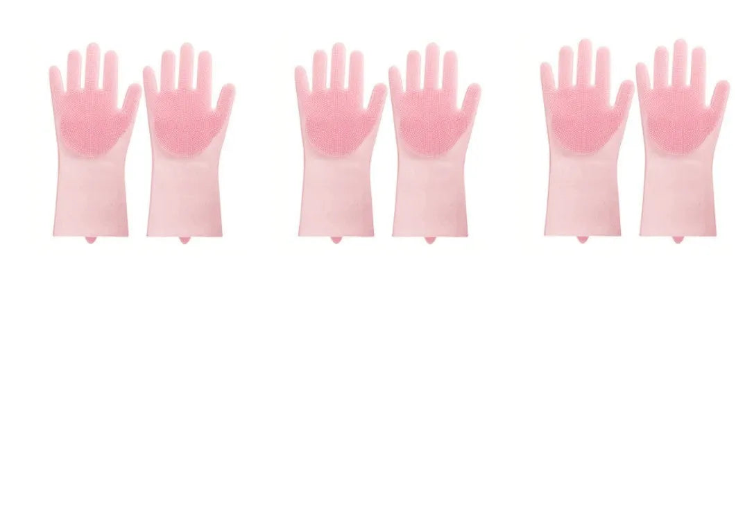 Silicone cleaning gloves with textured scrubbing surface in assorted colours