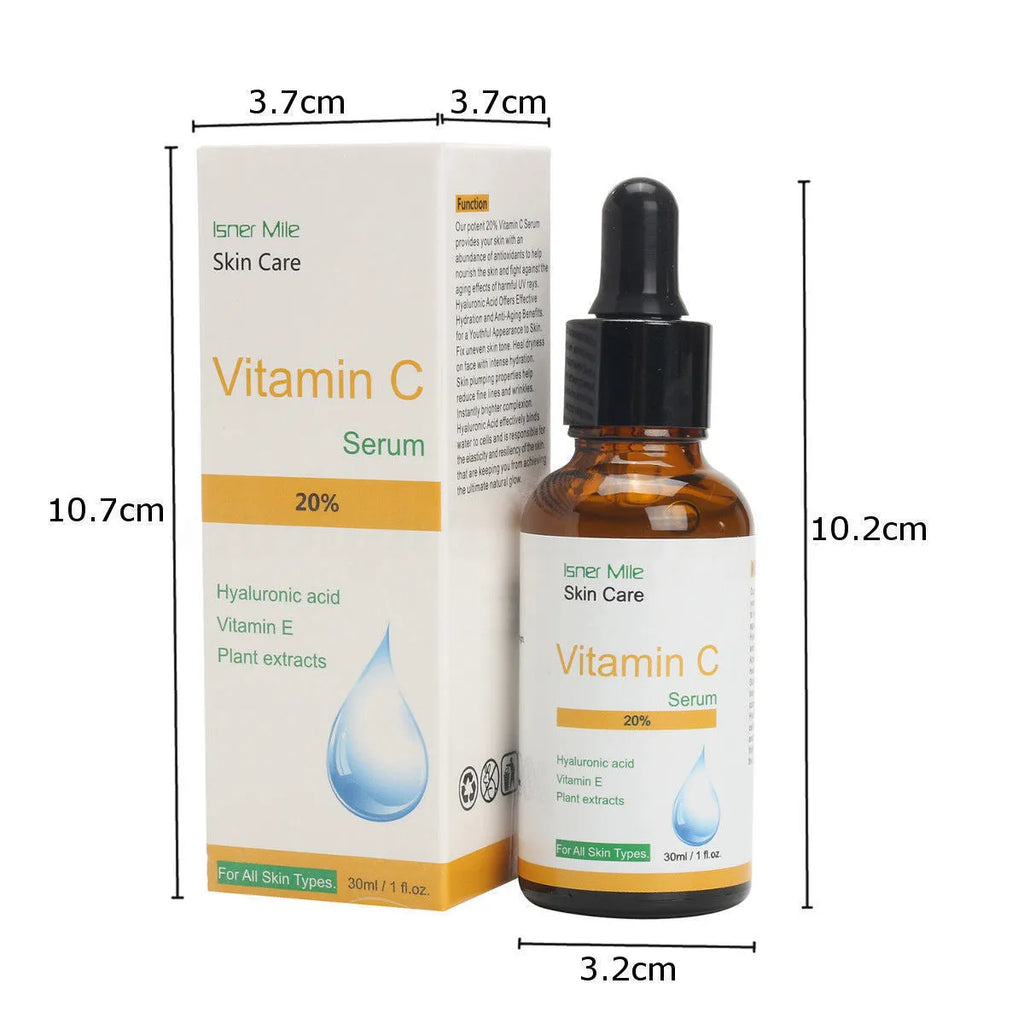 30ml bottle of vitamin C serum essence for facial brightening and antioxidant treatment