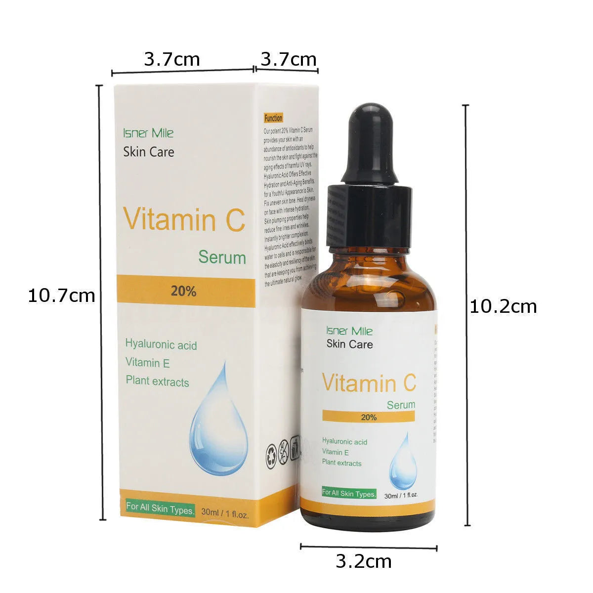 30ml bottle of vitamin C serum essence for facial brightening and antioxidant treatment