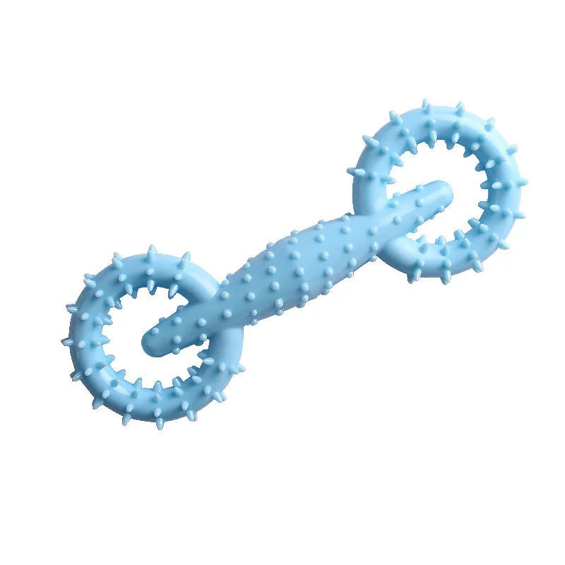 TPR dog chew toy ring for teething puppies in blue, green or pink colours measuring 16x5.8cm
