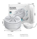 White ABS plastic portable turbo washing machine with remote control, USB power, and colour box packaging