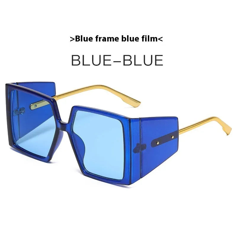 Large square acetate sunglasses available in black, blue, champagne, green, hawksbill, orange, and white frame colours