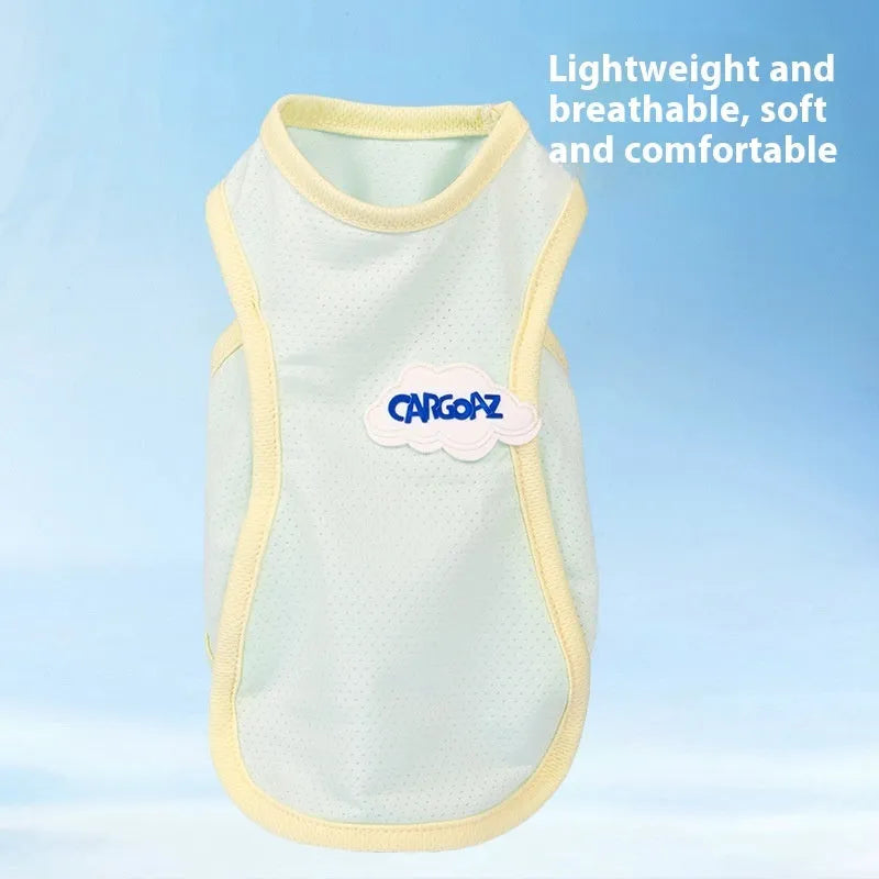 Lightweight polyester mesh cat vest in grass green colour with sports styling