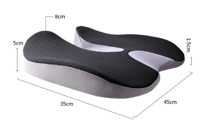 Curved memory foam seat cushion in beige for tailbone and back support