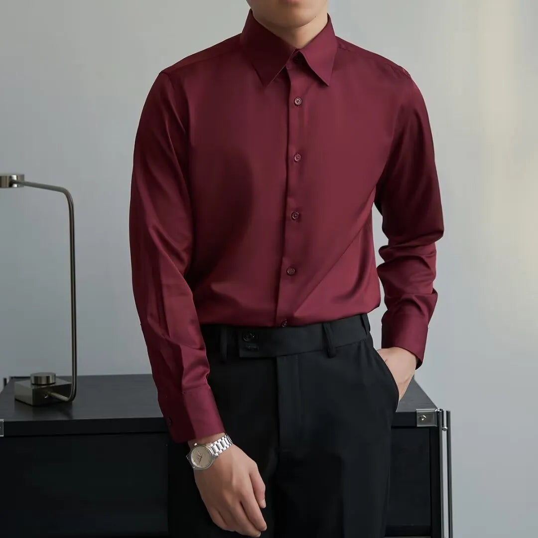 Men's Korean style slim fit cardigan shirt in polyester fabric, long sleeve design in autumn colours
