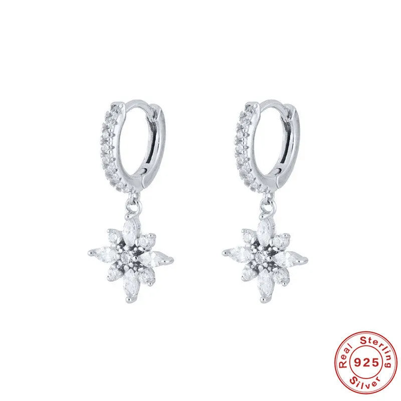 S925 sterling silver diamond snowflake pendant earrings with geometric design in yellow or white gold colour finishes