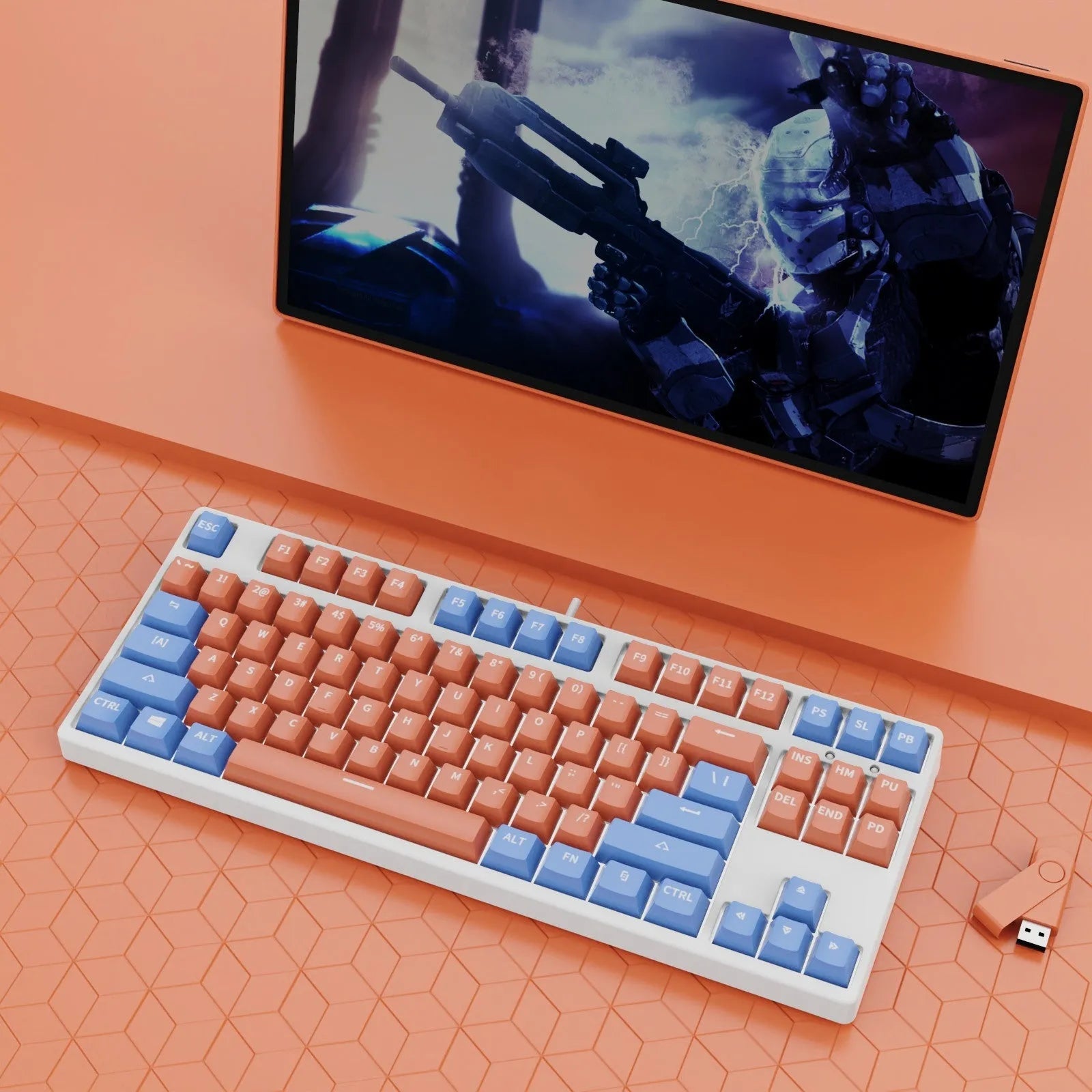 87-key mechanical gaming keyboard with dual-colour keycaps and hot-swappable switches