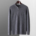 Men's pure wool diamond lattice pattern half-zip sweater in light camel colour