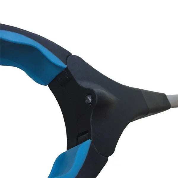 Blue foldable portable pickup tool with aluminium shaft extended, showing its 83.5cm length.