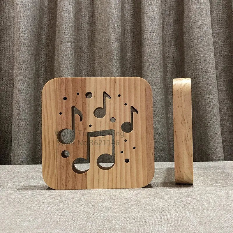 Pine wood USB-powered LED atmosphere light emitting warm white 3D glow.