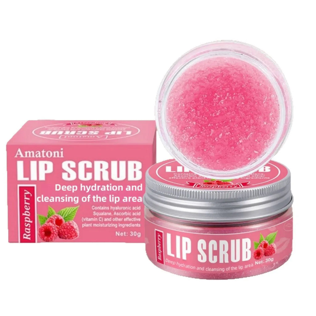 30g pot of Amatoni fruit flavour lip scrub cream for exfoliating and moisturising lip care.