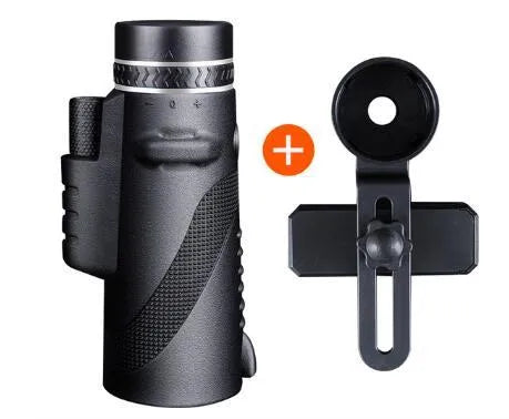Black HD 40x60 smartphone monocular telescope with waterproof construction and FMC coated lenses