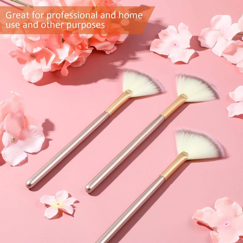 10 professional facial fan brushes with wooden handles and protective covers