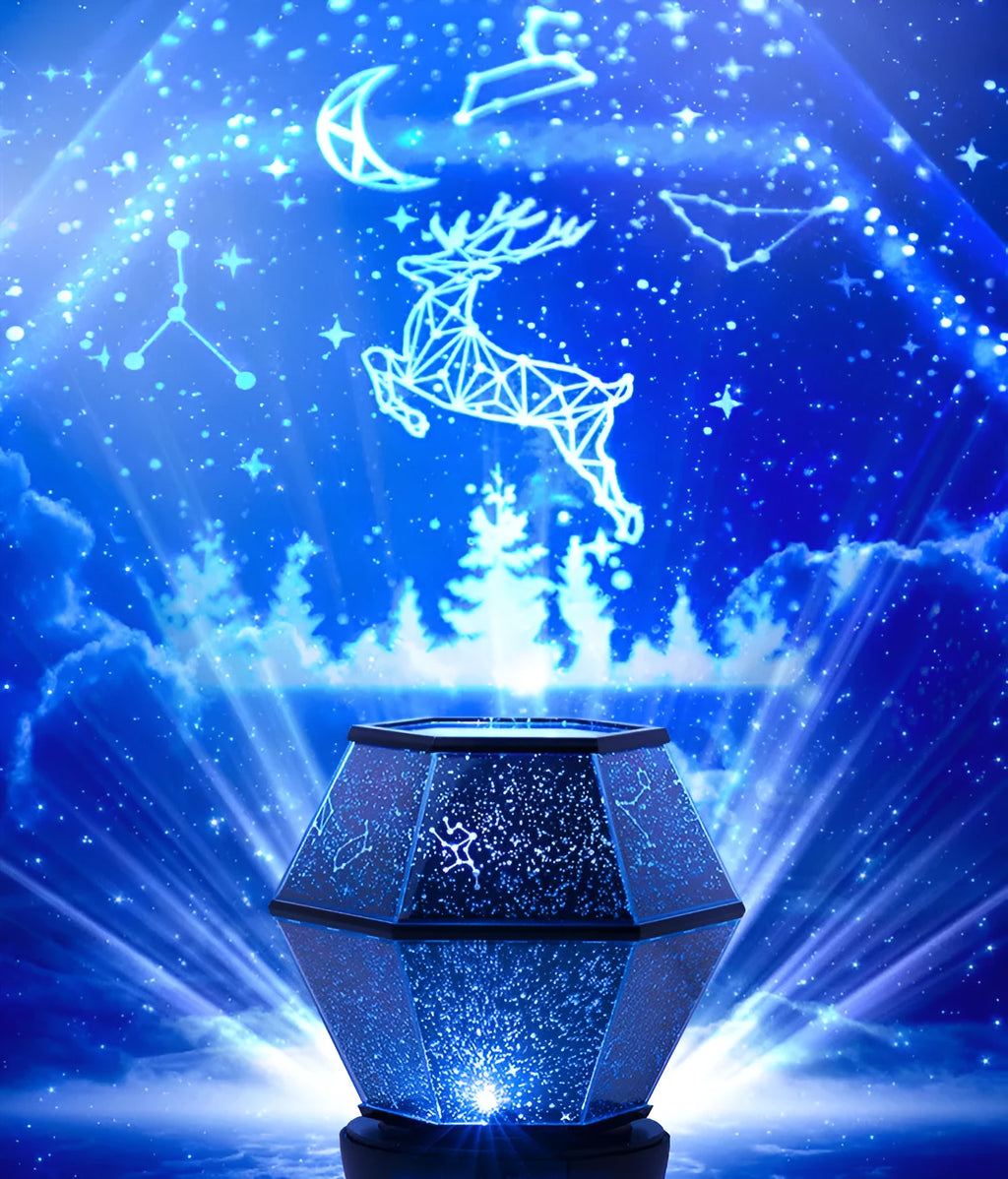 Children's rotating star projector night light with LED starlight effects in three colour patterns