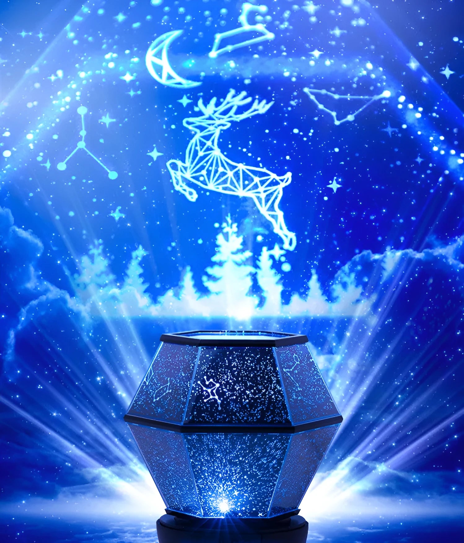 Children's rotating star projector night light with LED starlight effects in three colour patterns