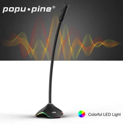 Black wired condenser microphone with 3.5mm plug, foam windscreen, and stand