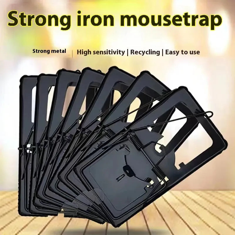 Automatic metal and plastic mouse cage trap shown in small, medium, and large sizes for indoor rodent control.
