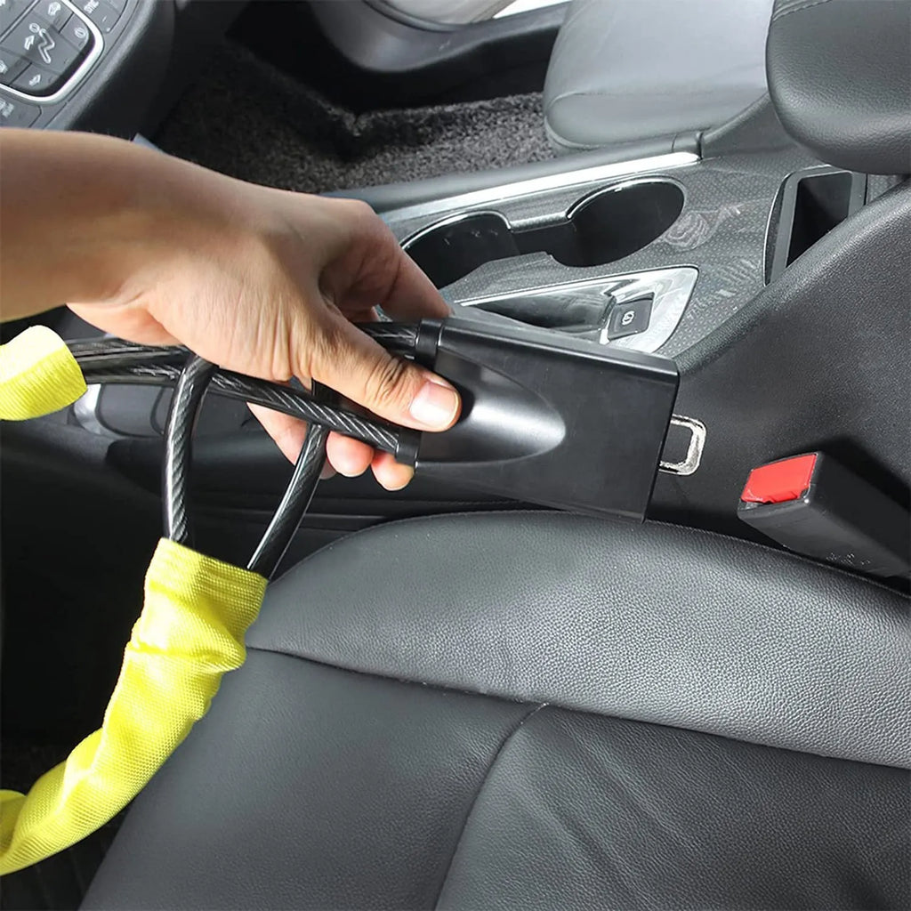 Red car steering wheel lock with wire rope security cable for General Motors vehicles