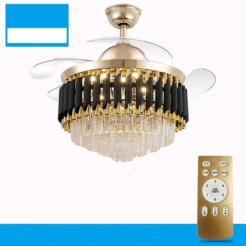Crystal chandelier ceiling fan light with remote control in 42 inch or 48 inch size options