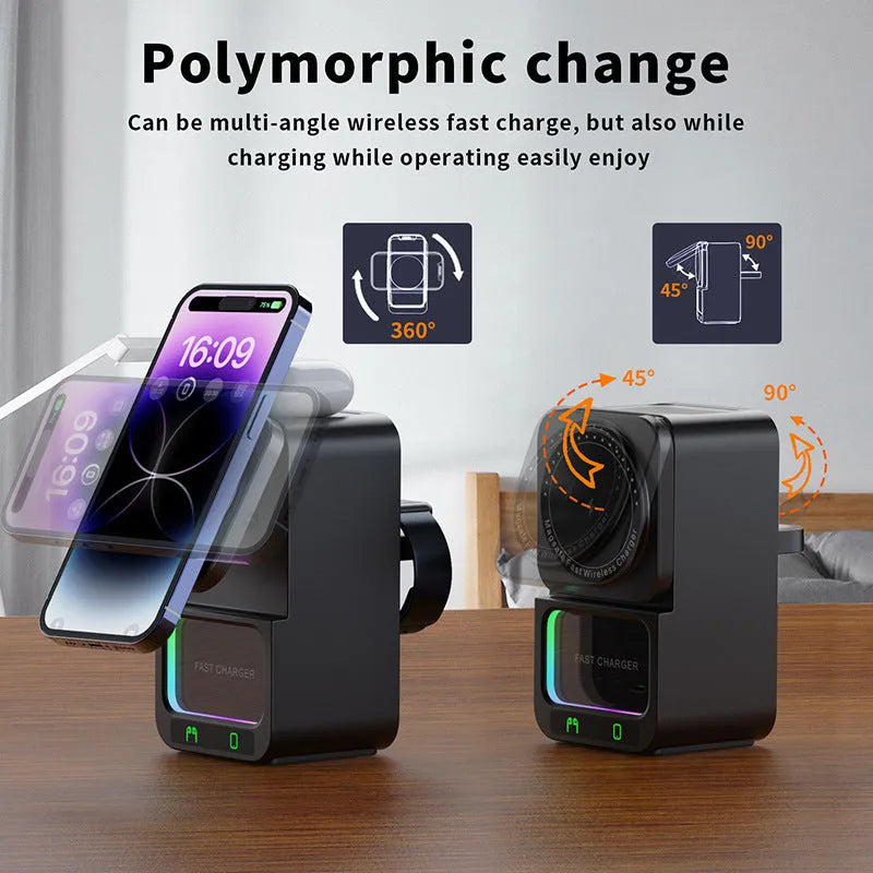 White and black Bluetooth speaker wireless charger with magnetic charging and QC3.0 fast charging