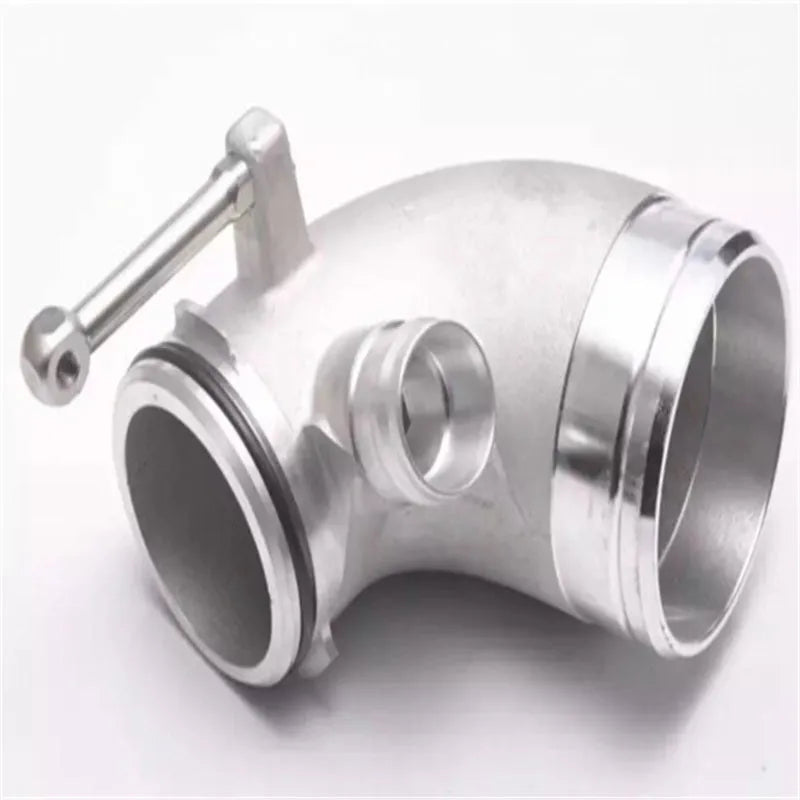 Aluminium alloy 90 degree turbocharger elbow pipe for transverse engine mounting