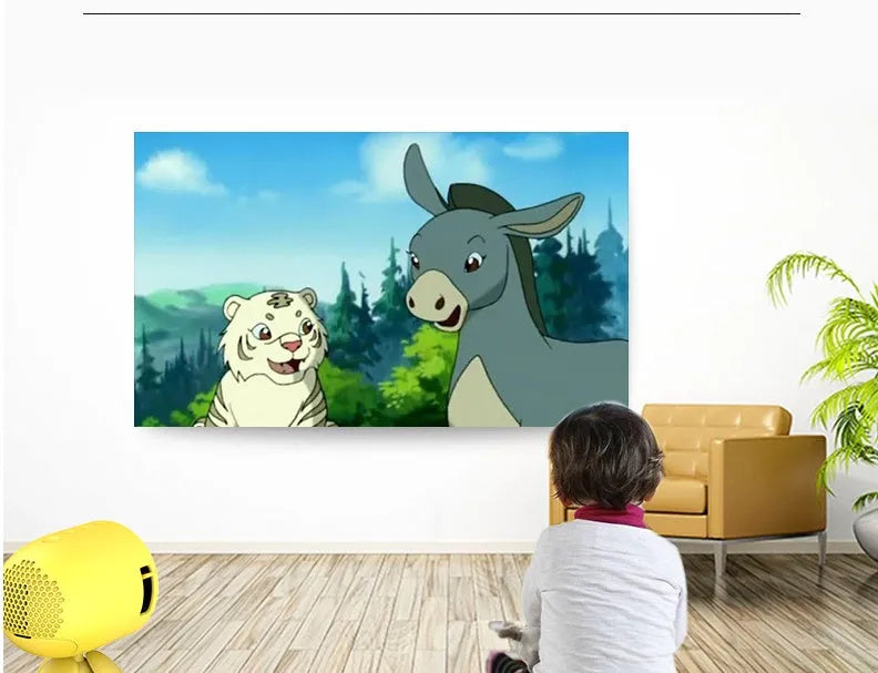 YG220 portable LED projector in white or yellow, showing front lens and compact size.
