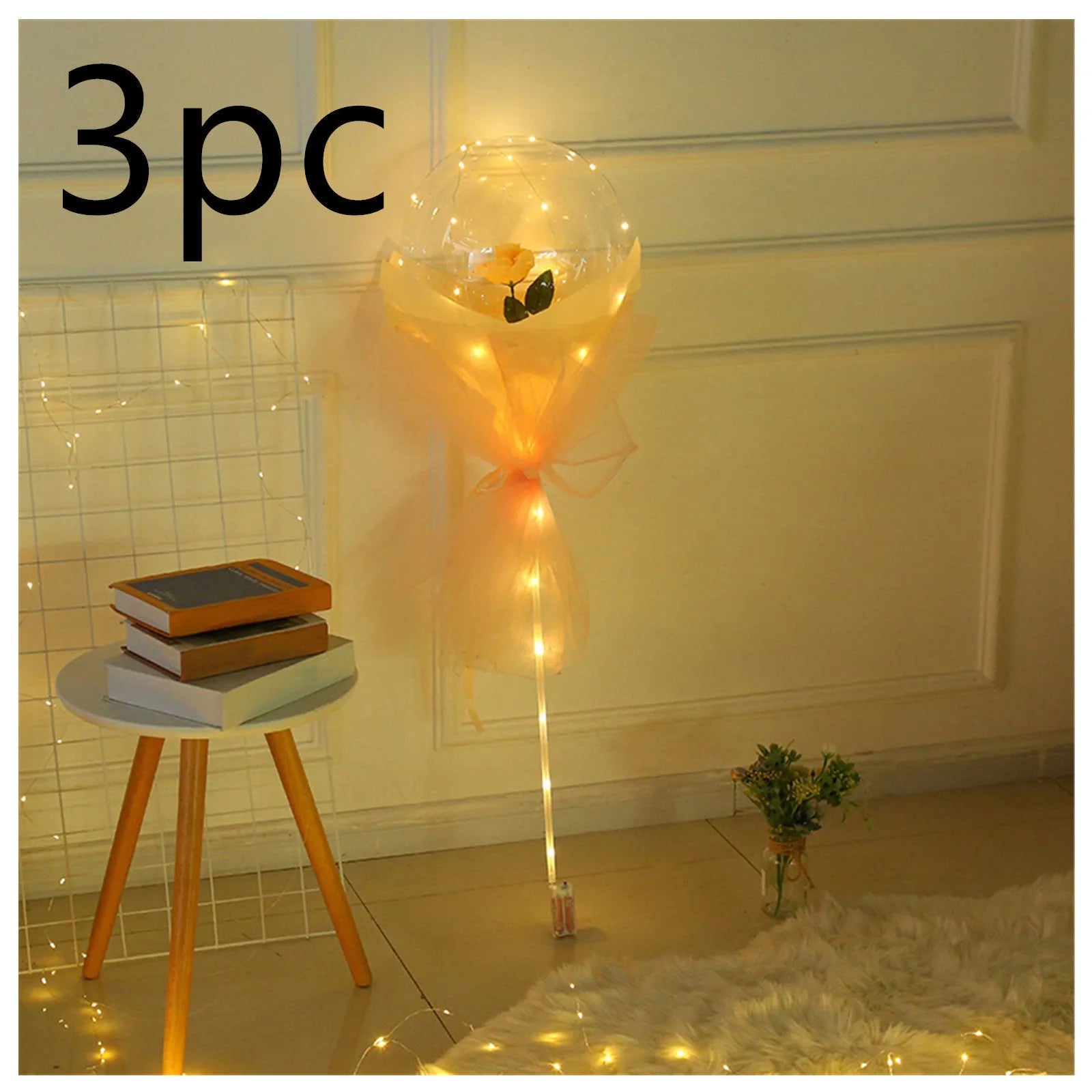 Transparent LED luminous DIY balloon rose bouquet with integrated lights for decoration.