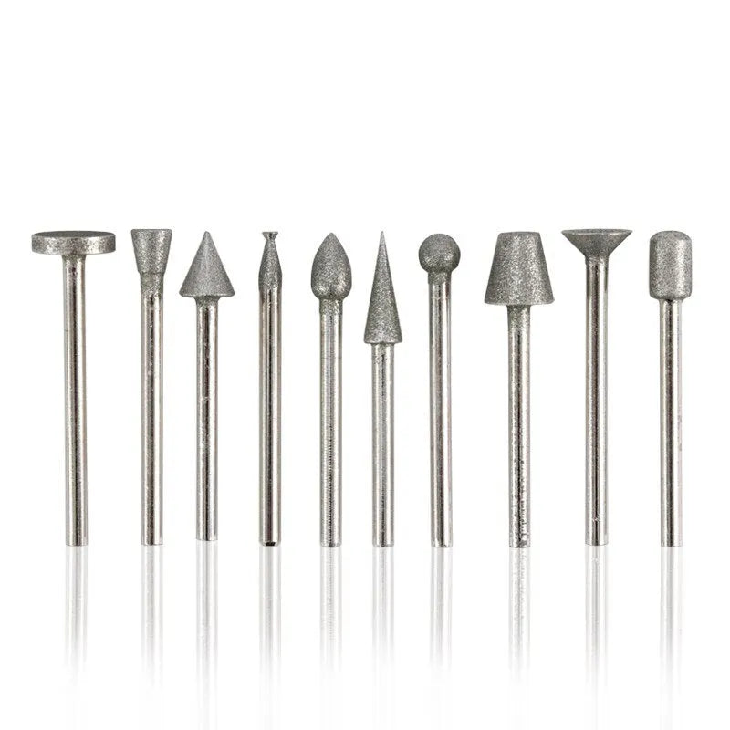 Alloy elliptical cone grinding head set with 3mm shank for glass, jade, and stone carving