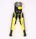 Yellow automatic 3-in-1 wire stripper crimping plier tool with adjustment screw on handle.