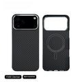 Black aramid fibre magnetic phone case with 6D micro relief lattice pattern for Apple iPhone 17 series