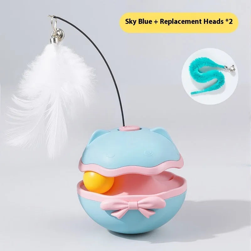 Electric cat teasing stick with self-tumbling action and LED light in plastic construction
