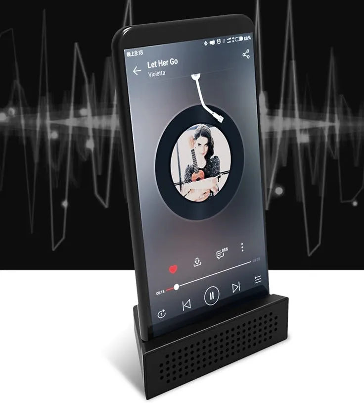 Mini desktop phone amplifier bracket for iPhones in black, blue, pink and orange colour options