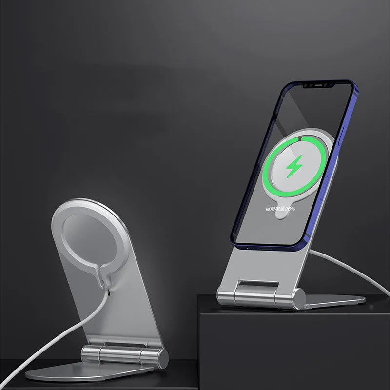 Silver aluminium alloy magnetic phone bracket for iPhone 12 with vertical adjustment mechanism
