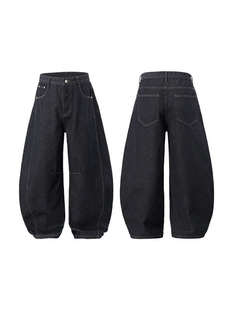 Men's wide leg denim trousers in original cow colour with mid-rise waist and loose casual fit