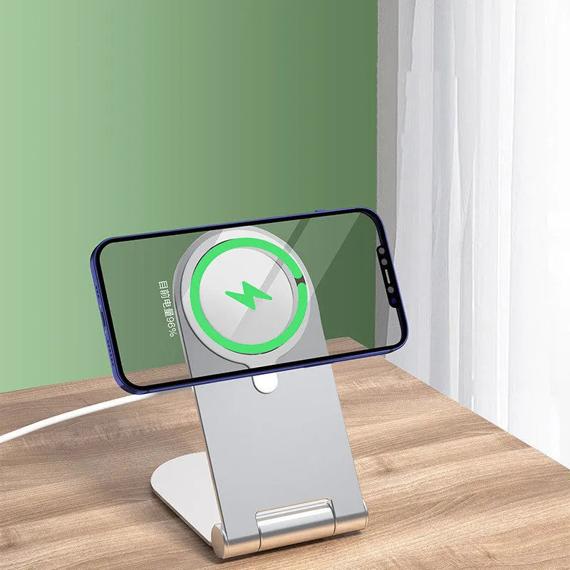 Silver aluminium alloy magnetic phone bracket for iPhone 12 with vertical adjustment mechanism