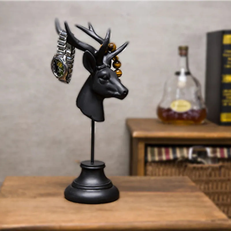 A tall natural resin elephant statue decoration in black, white, or wood colour finish.