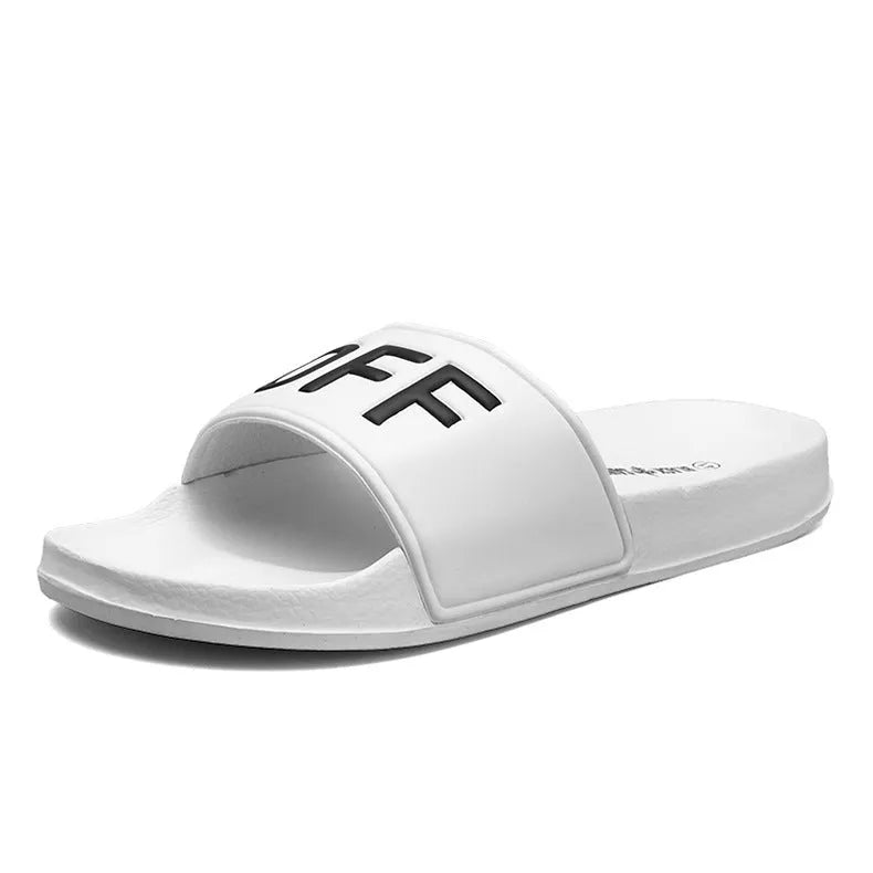 Men's open-toe slippers with rubber sole available in black and white colours for larger foot sizes
