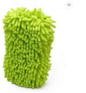 Silver green chenille microfiber car wash sponge measuring 14cm by 25cm