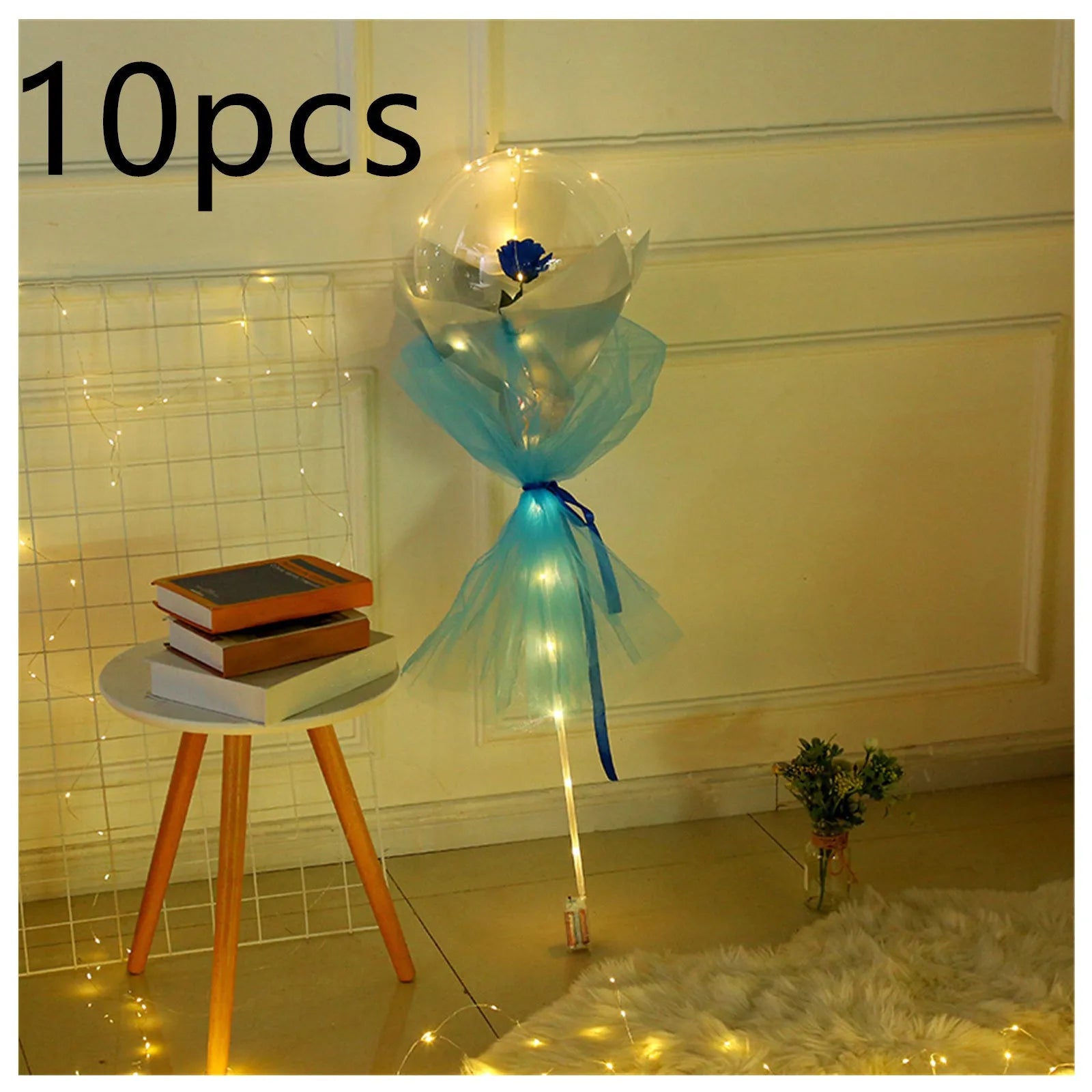 Transparent LED luminous DIY balloon rose bouquet with integrated lights for decoration.