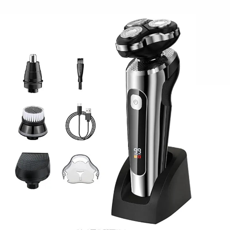 Digital USB rechargeable beard trimmer with washable design and five-in-one base bracket