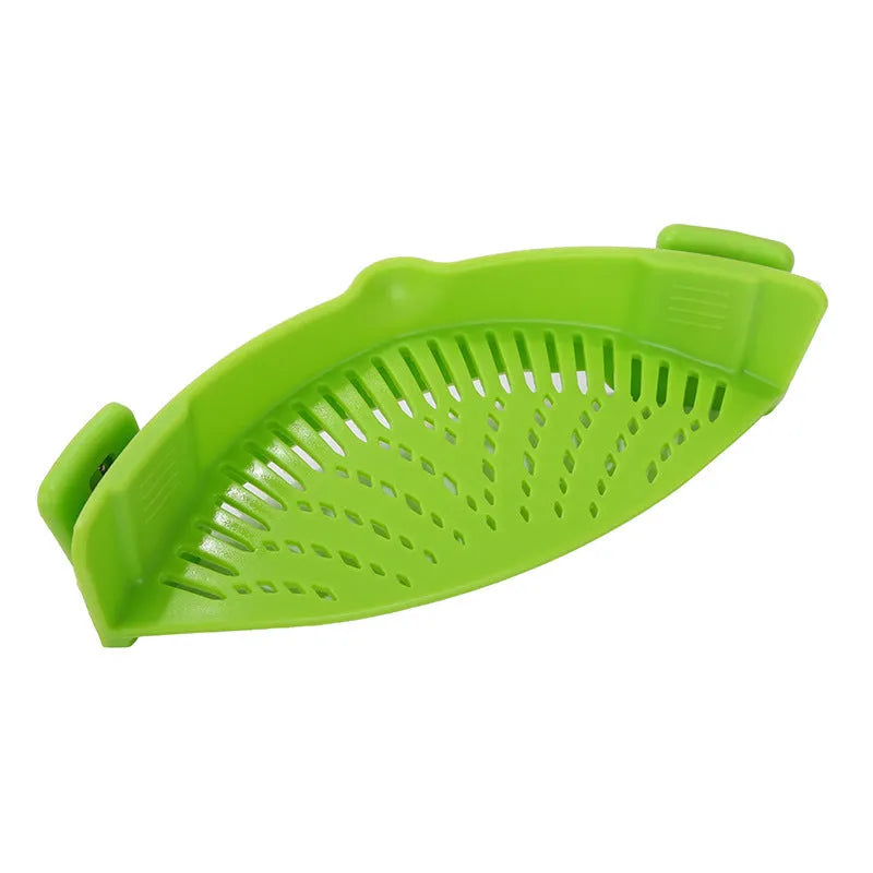 Silicone clip-on pot funnel strainer with stainless steel insert for draining liquids