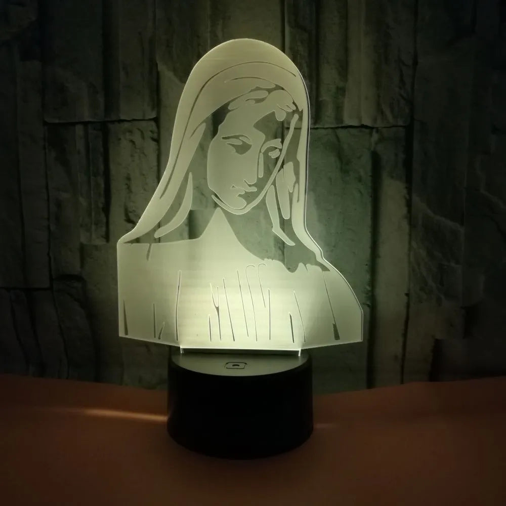 3D LED night light showing laser-engraved acrylic plate creating stereoscopic dual ring illumination pattern
