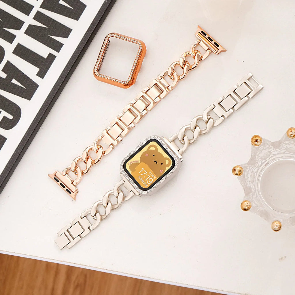 Denim chain metal replacement strap for Apple Watch in multiple colours and sizes
