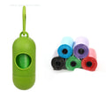 Roll of handled dog poop bags in assorted colours showing dimensions of 22.5 by 30 centimetres