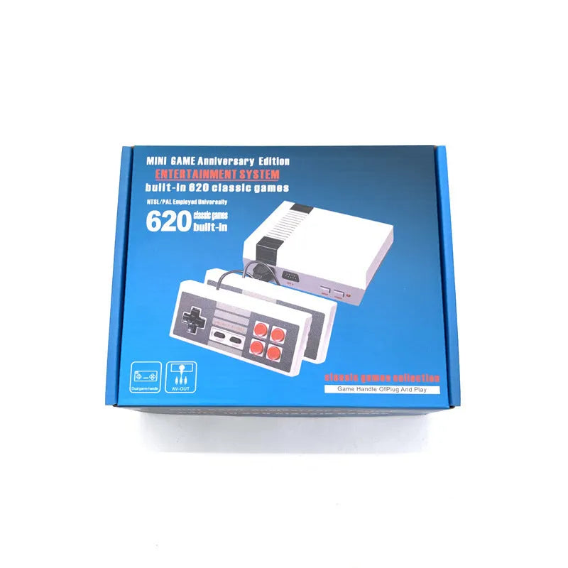 8-bit NES retro game console with two controllers showing FC NES 620 design